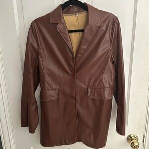 Brown Faux Leather Blazer